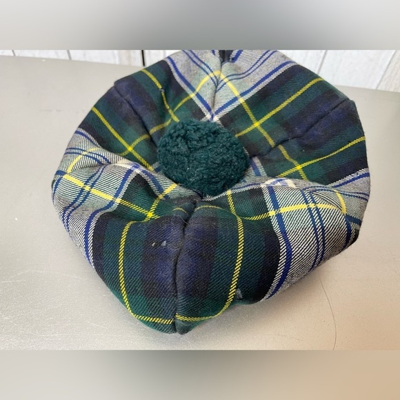 Scotland Wool Beret Tam Pom Pom Hat Plaid Blue Green - Picture 2 of 5